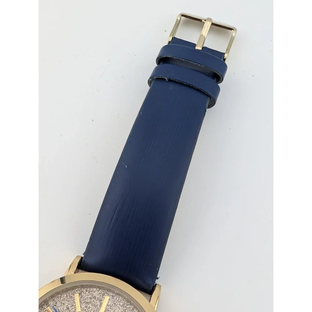 MSPCI‎ Glitter Dial Women's Watch 36mm Gold Case Blue Faux Leather Band- Working